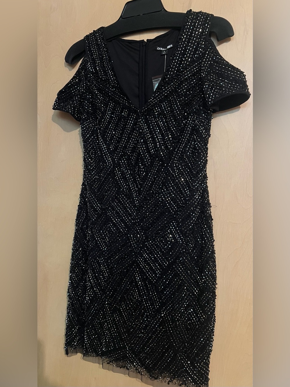 NWT Gianni Bini Dreamweaver black special occasion beaded sparkle Sz 4 dress.